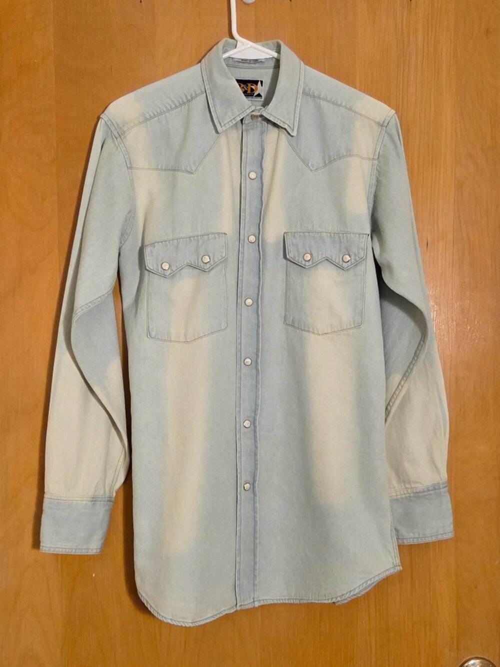 Vintage Brooks & Dunn Panhandle Slim Denim Pearl Snap Shirt Mens S Sawtooth 90s